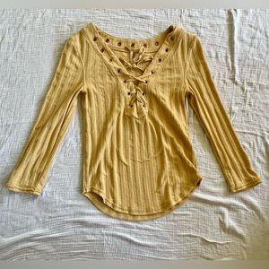 Free People Ice Cold Ribbed Lace Up Neck Top - Sun Fade - Size S